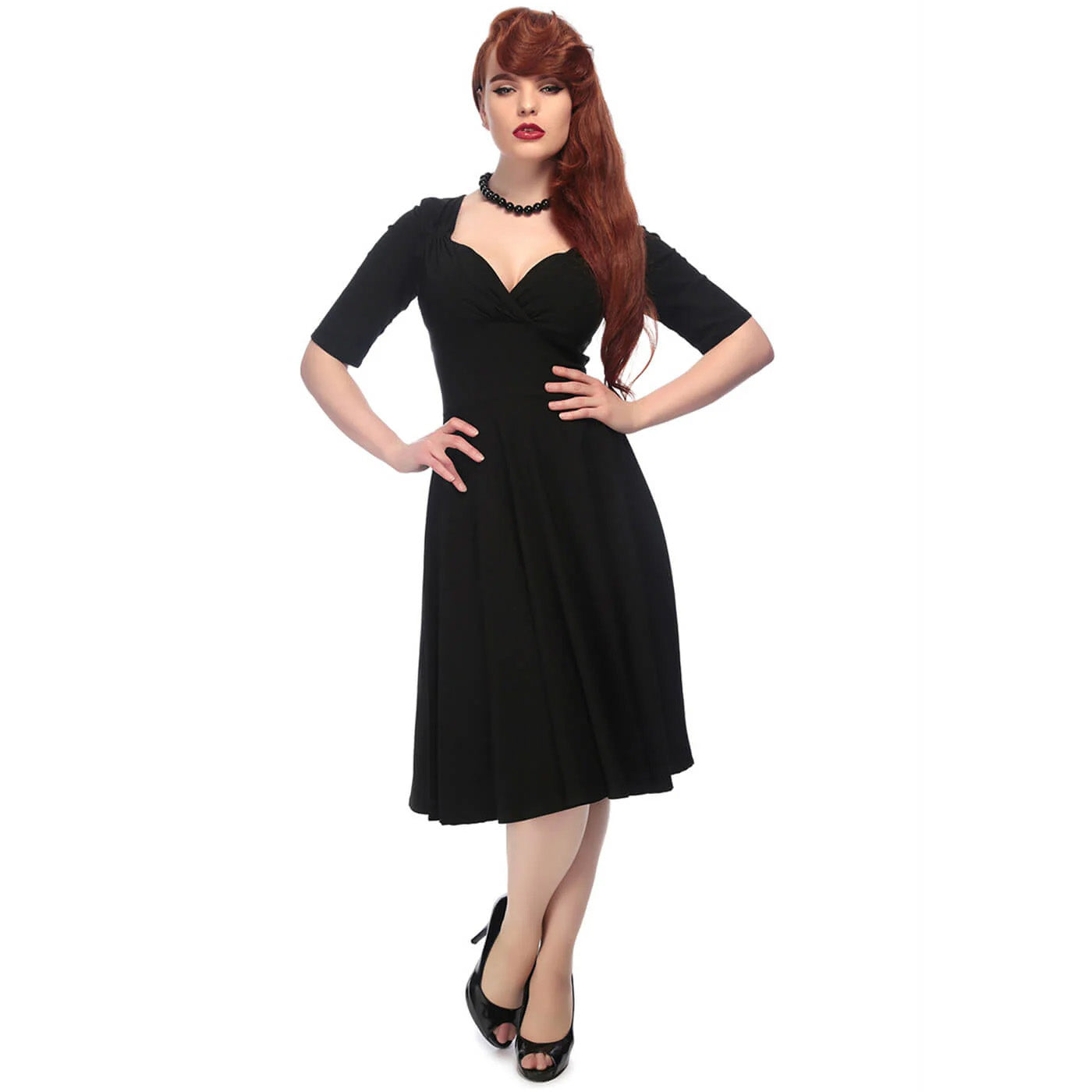 silk pleated shoulder swing dress with chinese collar