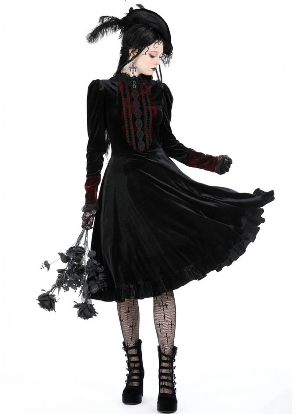 dark red velvet dress Dark In Love Vampire Scarlet Velvet Dress Black Red
