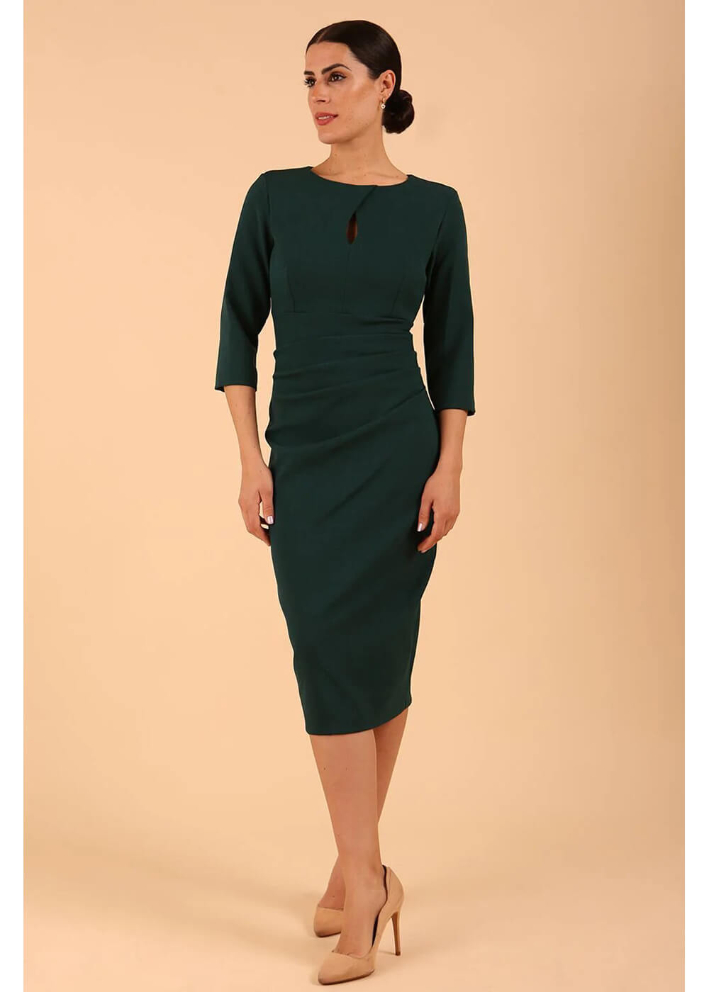 Diva Catwalk Ubrique Sleeves 50's Pencil Dress Forest Green Diva Catwalk Ubrique Sleeves 50's Pencil Dress Forest Green