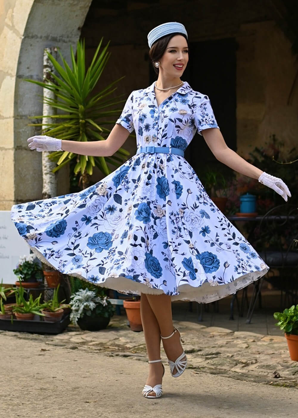 Hearts & Roses Maribel Garden 50's Swing Dress Blue