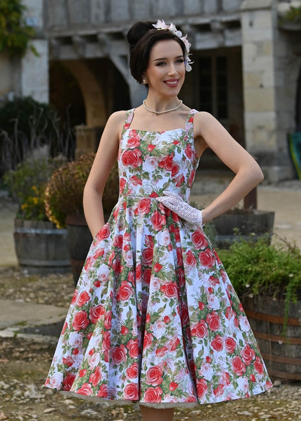 Hearts & Roses Rosewood Romance 50's Swing Dress Red