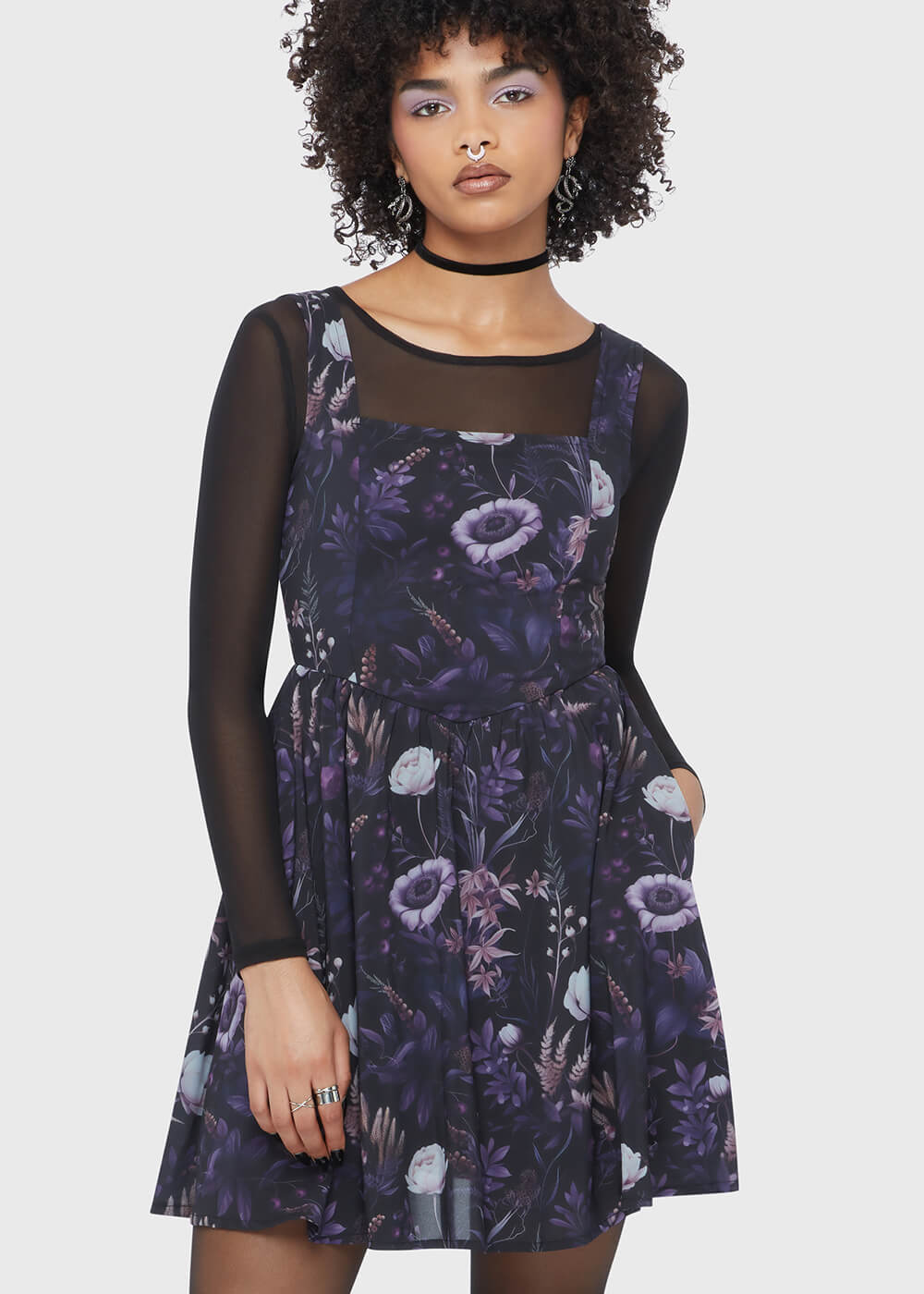 killstar mini dress Killstar Dusk's Garden Mini Dress Black Purple