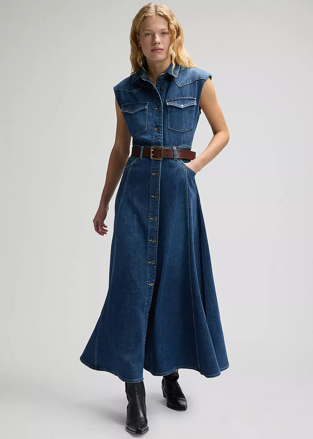 Lee Women Western Denim Maxi Dress Dark Magic Blue