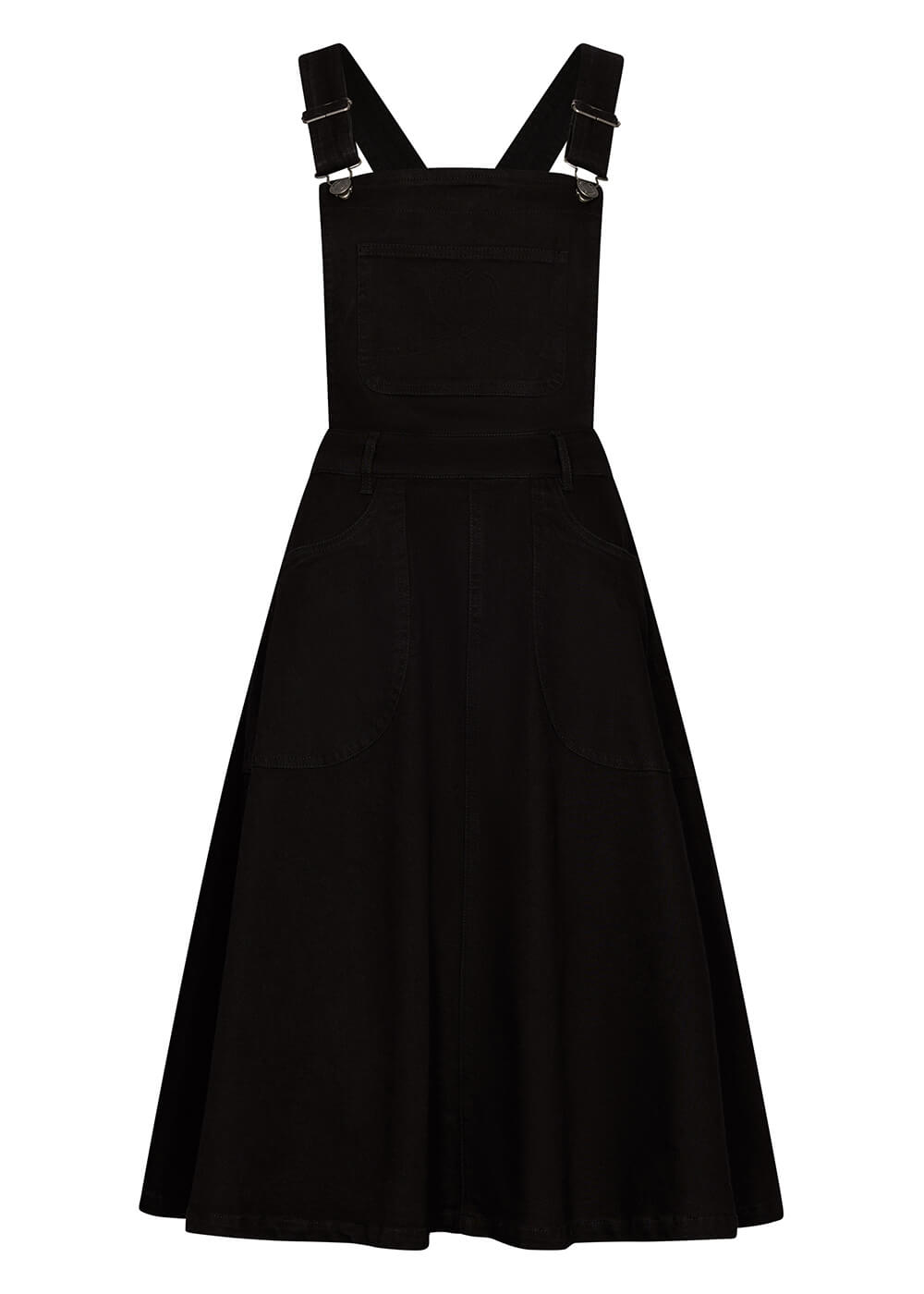 black pinafore dress Succubus Clothing Hailey Denim Pinafore Flare Dress Black