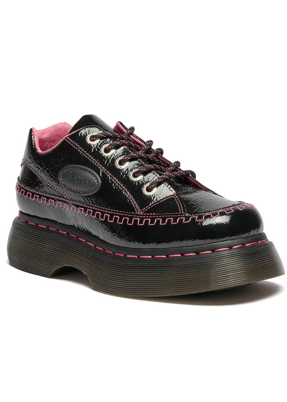 Dr. Martens Buzz 5i Distressed Patent Platform Shoes Black - www