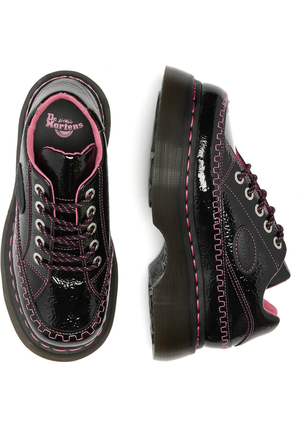 Dr. Martens Buzz 5i Distressed Patent Platform Shoes Black - www