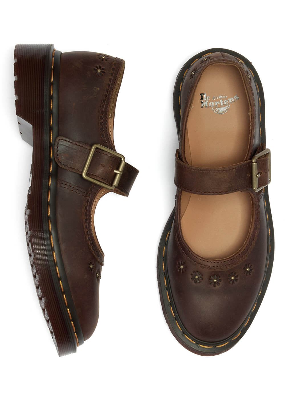 Dr. Martens Mary Jane Flower Crazy Horse Shoes Brown - www.succubus.us