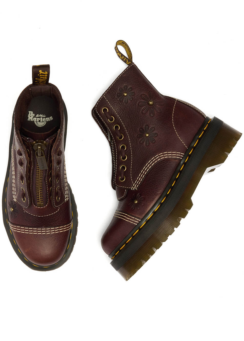 Dr. Martens Sinclair Flower Grizzly Platform Boots Brown - www