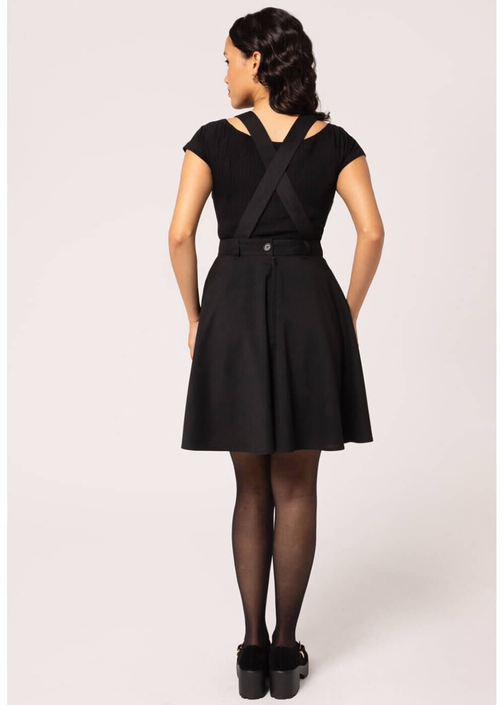 Hell Bunny Basil Fox 40's Pinafore Swing Dress Black - www