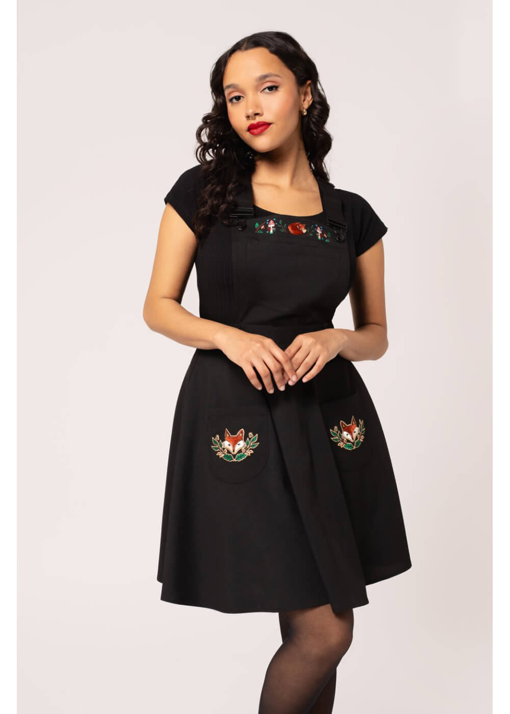 Hell Bunny Basil Fox 40's Pinafore Swing Dress Black - www.succubus.us