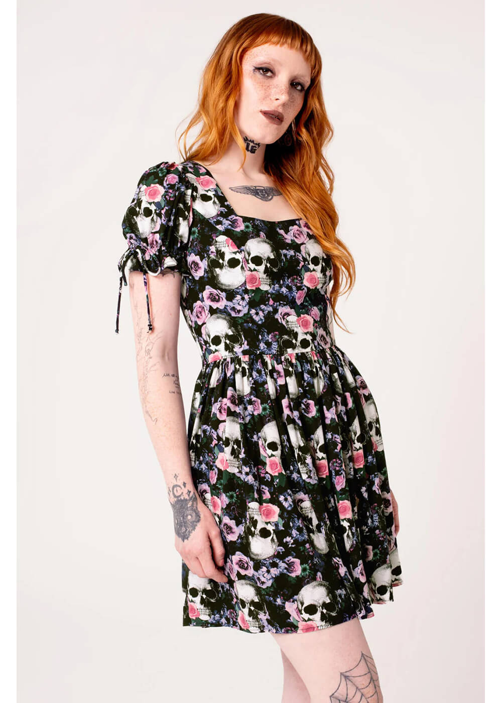 Hell Bunny Dorian Skull Roses 60's Mini Dress Black – Succubus