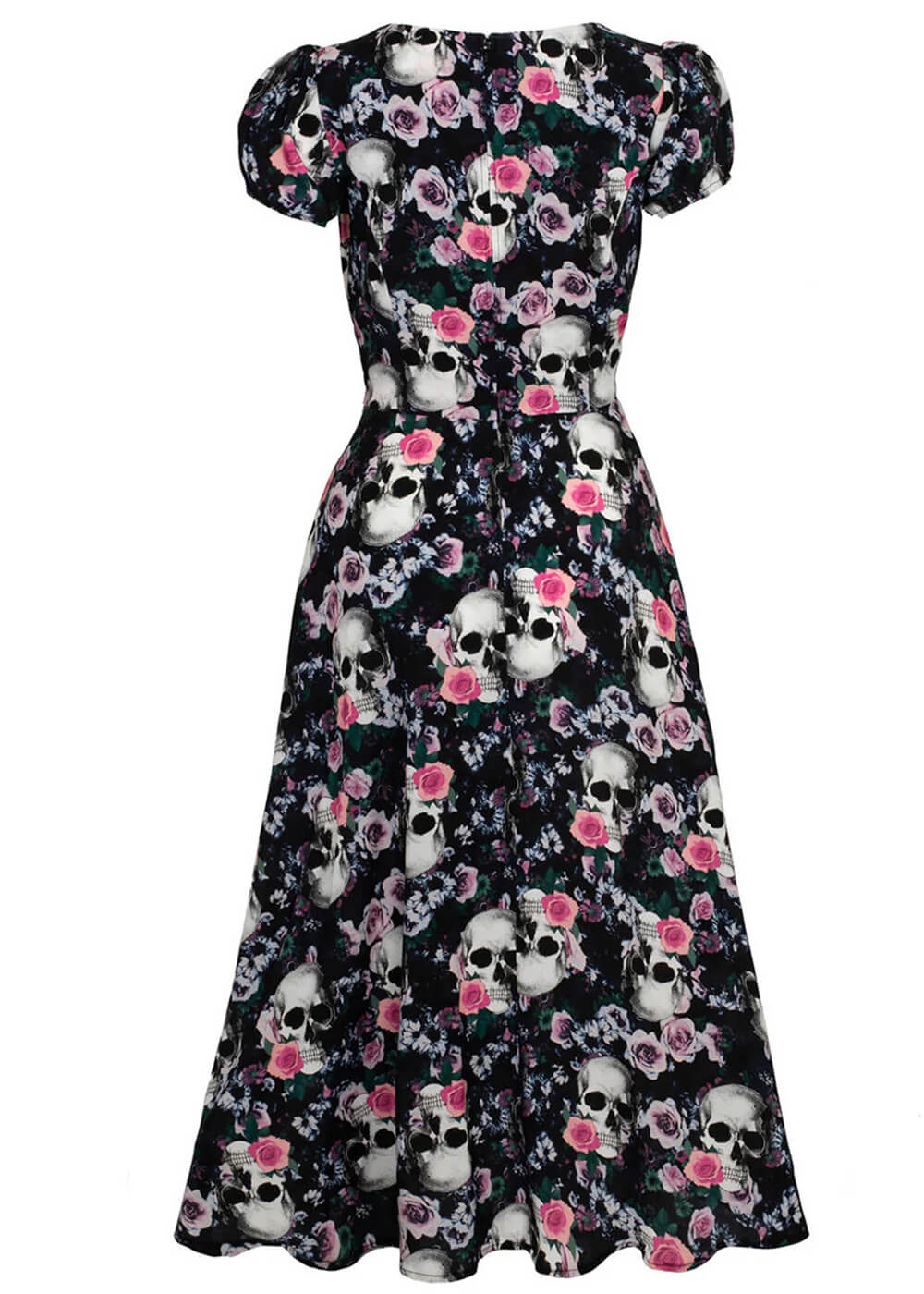 Hell Bunny Dorian Skull Roses 50's Midi Dress Black – Succubus