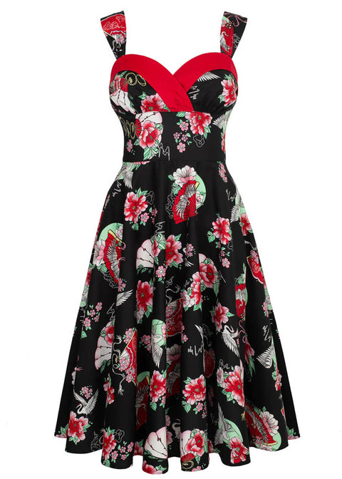 red and black swing dress Black & Red 1950s Heart Bow Swing Dress
