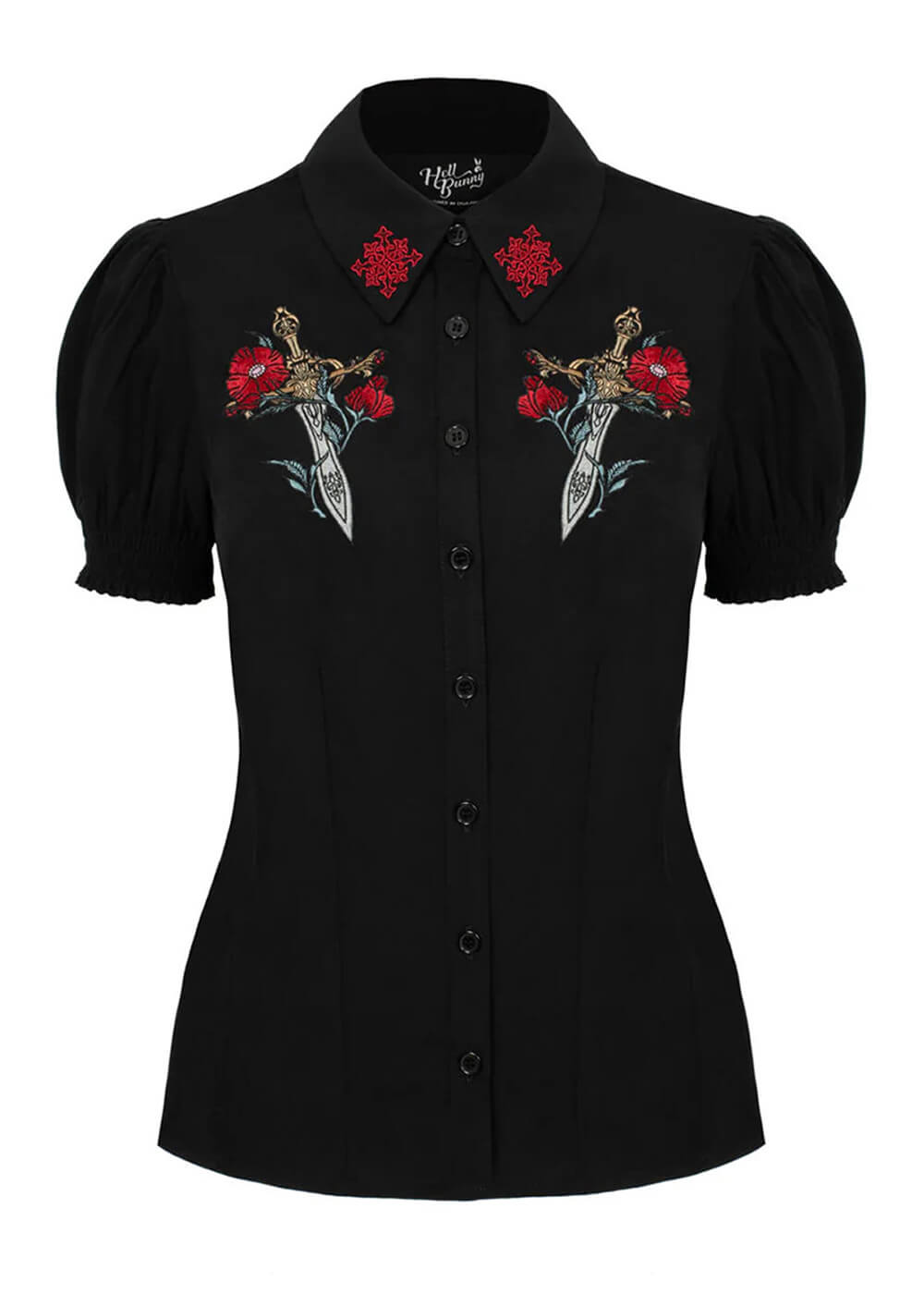 Hell Bunny Elyse Sword 40's Blouse Black - www.succubus.us