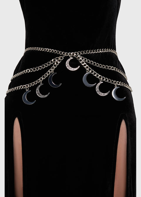 black dress silver belt ISLA DISC CHAIN BELT IN SILVER
