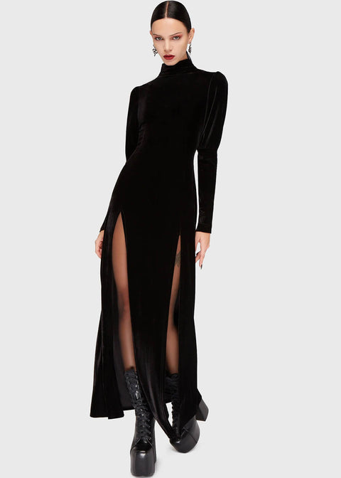 black star maxi dress Cosmic Star | Black Sequin High-Neck Maxi Dress With Feather Cuffs