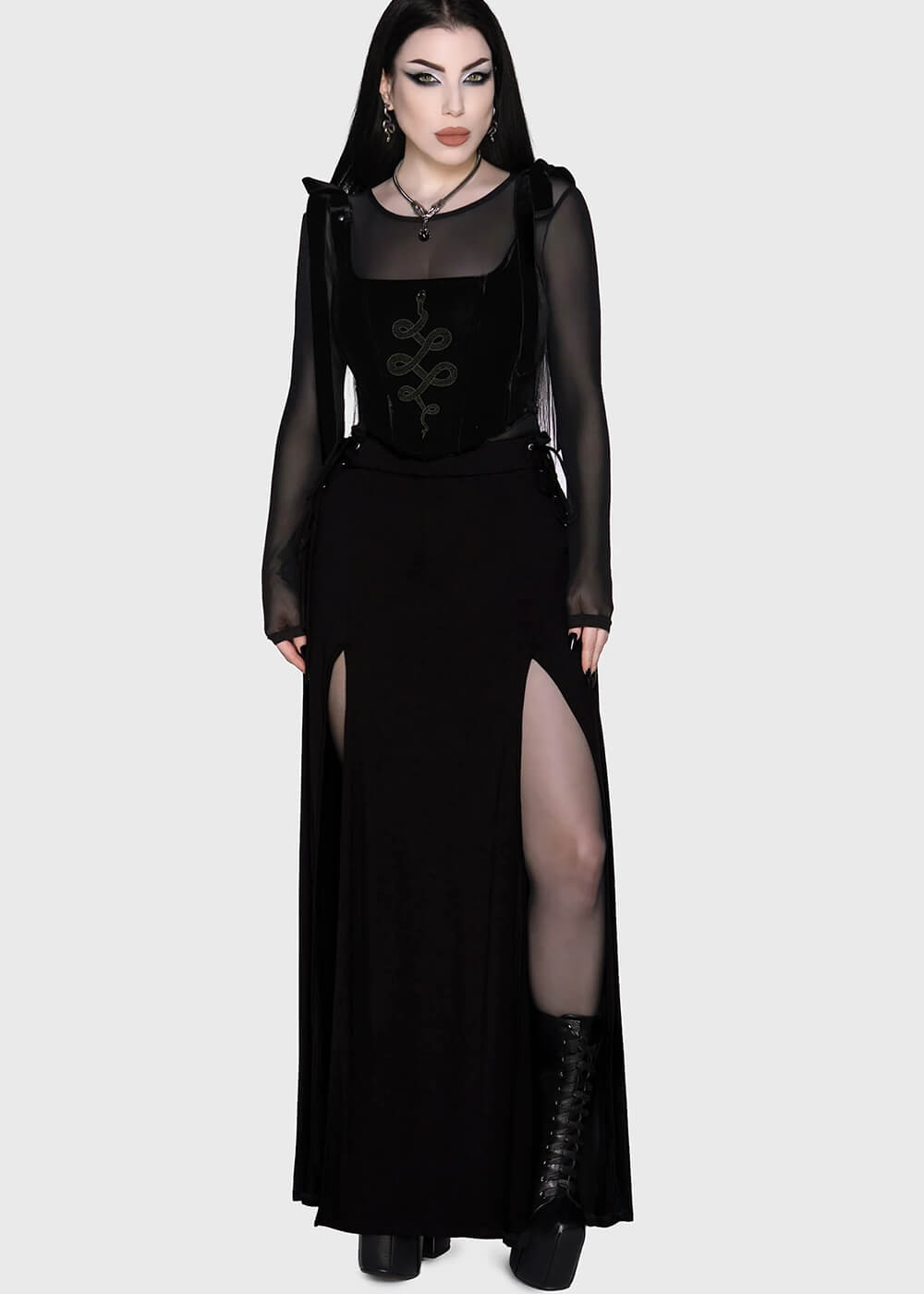 Killstar Hellverina Split Maxi Skirt Black - www.succubus.us