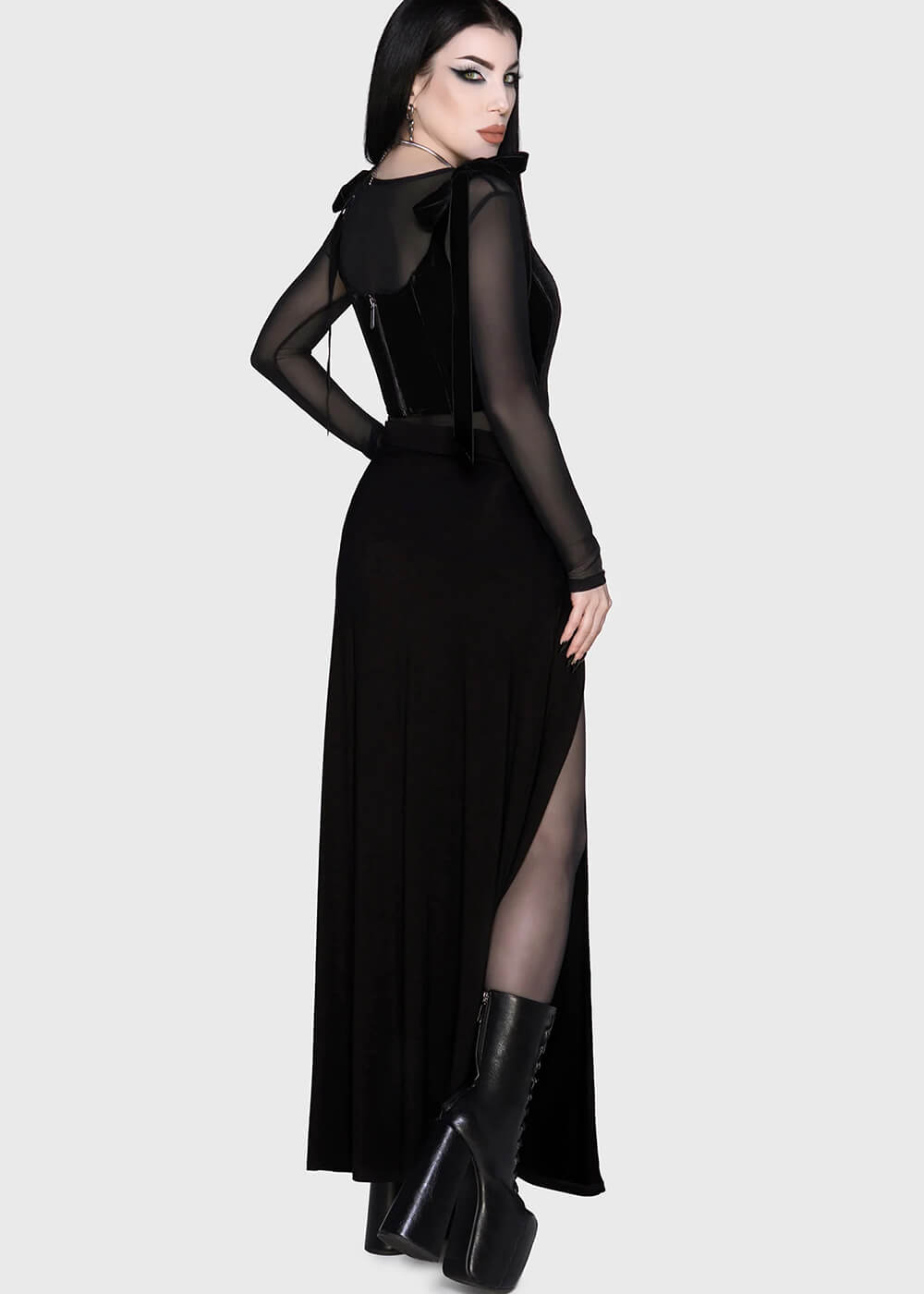 Killstar Hellverina Split Maxi Skirt Black - www.succubus.us