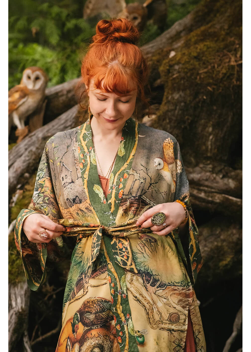Market Of Stars Woodland Wisdom Fox & Owl Midi Kimono Brown - www