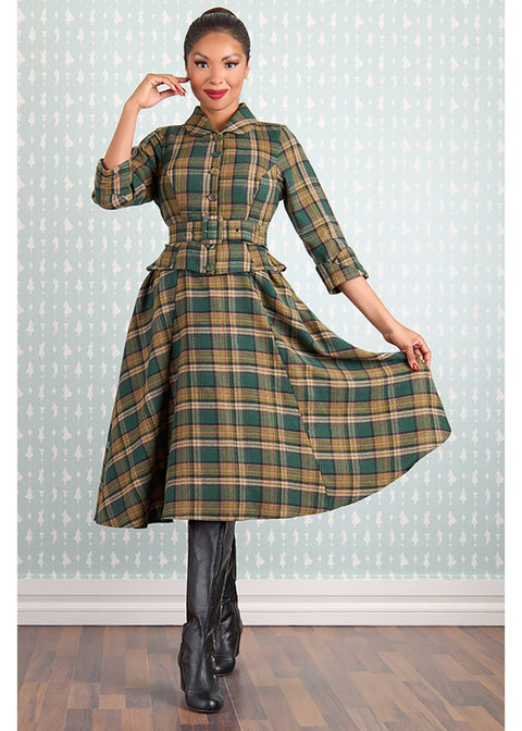 green plaid swing dress Darlene Retro Check Swing Dress in Green
