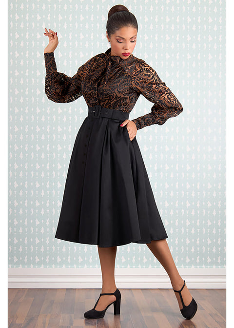 Miss Candyfloss Janalie Lace 40's Swing Dress Black Orange Miss Candyfloss Janalie Lace 40's Swing Dress Black Orange