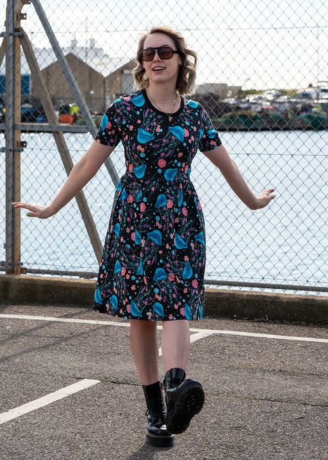 Rebel Romance Floral Jellyfish T-Shirt Dress Black