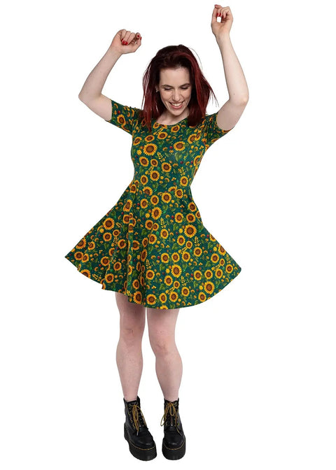 sunflower fit and flare dress Sunflower Embroidered Striped Fit-And-Flare Dress In Cotton