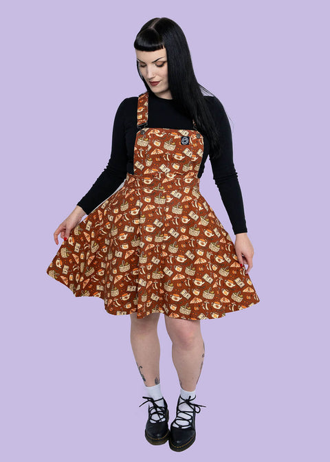 Rebel Romance Mushroom Tea Party Pinafore Swing Dress Brown - www.succubus.us Rebel Romance Mushroom Tea Party Pinafore Swing Dress Brown - www.succubus.us