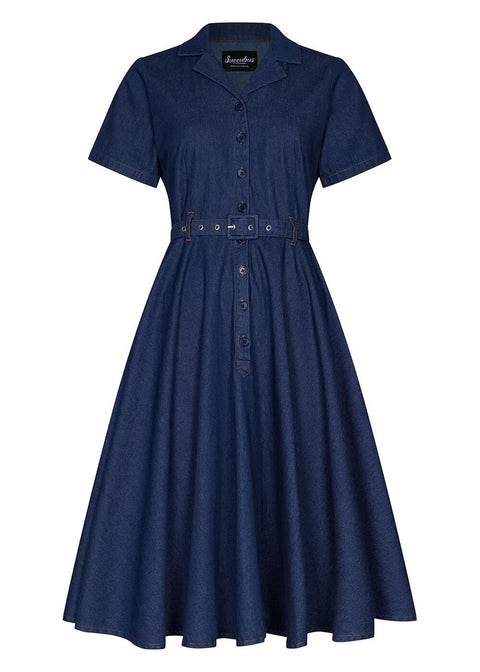 Succubus Clothing Ruby Denim 50's Swing Dress Navy Succubus Clothing Ruby Denim 50's Swing Dress Navy