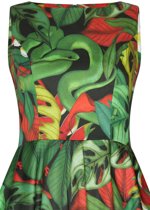 Succubus Clothing Audrey Jungle Snakes 50's Swing Dress Black Succubus Clothing Audrey Jungle Snakes 50's Swing Dress Black