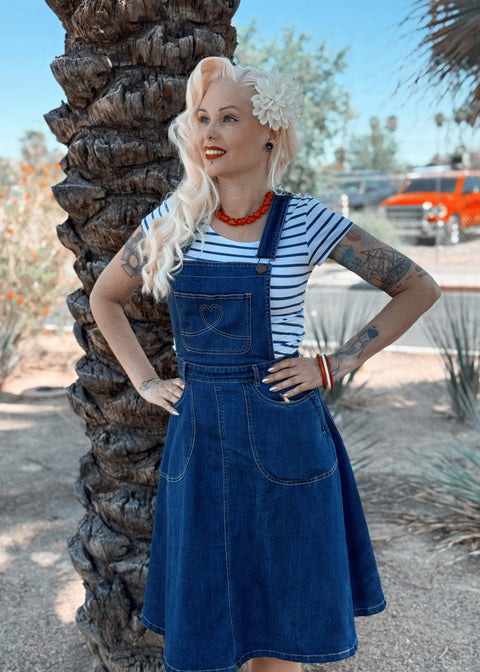 Succubus Clothing Hailey Denim Pinafore Flare Dress Navy Succubus Clothing Hailey Denim Pinafore Flare Dress Navy