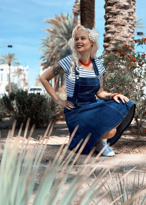 Succubus Clothing Hailey Denim Pinafore Flare Dress Navy Succubus Clothing Hailey Denim Pinafore Flare Dress Navy