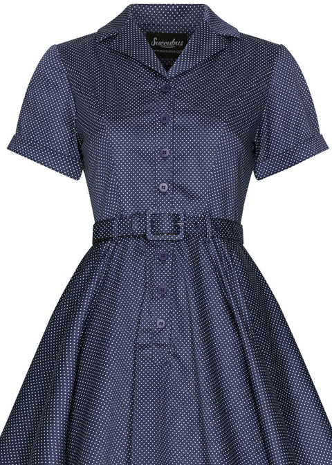 blue polka dot swing dress Ingenue Dress in Light Blue w/White Polka Dots